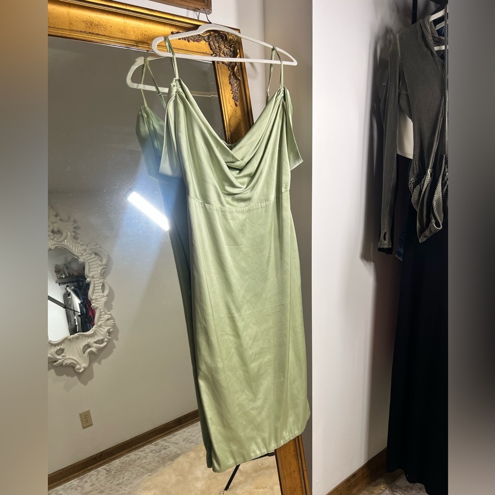 Oh Polly Sage Satin Dress